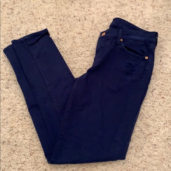 EUC 7FAM Blue Distressed slim cigarette jeans sz28 - Picture 2 of 8
